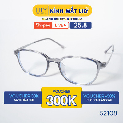 Gọng kính mắt đa giác nam nữ LILYEYEWEAR chất liệu nhựa phối càng kim loại cao cấp kiểu dáng hiện đại thời trang 52108