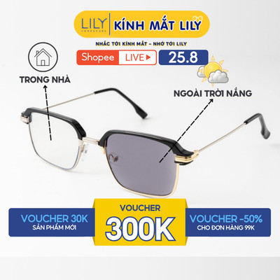 Kính mắt đổi màu thời trang nam nữ LILYEYEWEAR chất liệu nhựa phối kim loại cao cấp chống UV400 kiểu dáng hiện đại 6030G