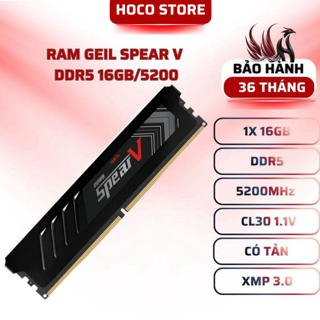 RAM GEIL SPEAR V 16GB DDR5 5200MHz XMP 3.0 - BẢO HÀNH 36 THÁNG - HOCOSTORE