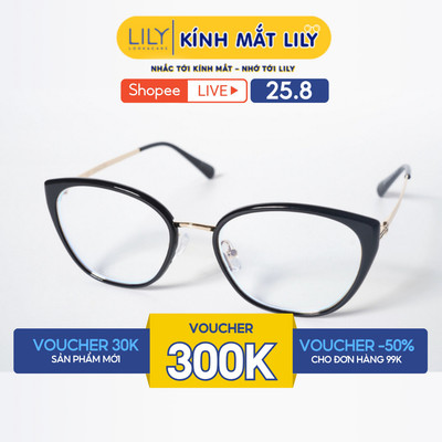 Gọng kính mắt mèo LILYEYEWEAR chất liệu nhựa phối càng kim loại cao cấp kiểu dáng hiện đại màu sắc thời trang 52115