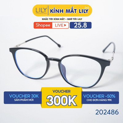 Gọng kính mắt tròn nam nữ LILYEYEWEAR chất liệu nhựa phối càng kim loại cao cấp kiểu dáng hiện đại thời trang 202486