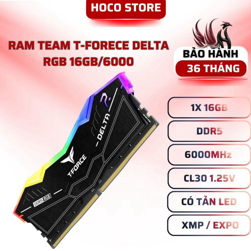 RAM TeamGroup T-Force Delta RGB 16GB DDR5 6000MHz CL38 - BẢO HÀNH 36 THÁNG - HOCOSTORE