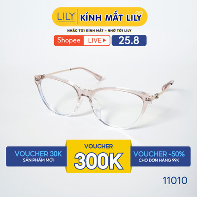 Gọng kính mắt mèo nam nữ LILYEYEWEAR chất liệu nhựa phối càng kim loại cao cấp, kiểu dáng màu sắc thời trang 11010