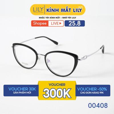 Gọng kính MAI HƯƠNG đeo -  LILYEYEWEAR dáng mắt mèo, chất liệu nhựa càng Titanium cao cấp, kiểu dáng thời trang 00408