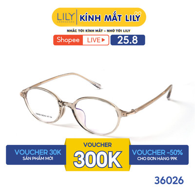 Gọng kính mắt Oval nam nữ LILYEYEWEAR chất liệu nhựa phối càng kim loại cao cấp kiểu dáng hiện đại thời trang 36026