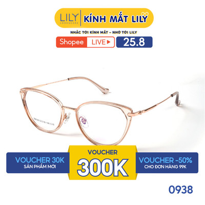 Gọng kính mắt mèo nam nữ LILYEYEWEAR chất liệu nhựa phối càng kim loại cao cấp kiểu dáng hiện đại thời trang 0938