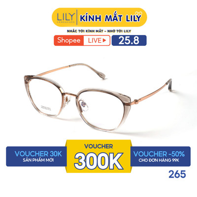 Gọng kính mắt mèo nam nữ LILYEYEWEAR chất liệu nhựa phối càng Titan cao cấp kiểu dáng hiện đại thời trang 265
