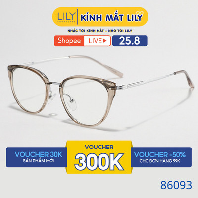 Gọng kính mắt mèo nam nữ LILYEYEWEAR chất liệu nhựa phối càng kim loại cao cấp kiểu dáng hiện đại thời trang 86093KOR