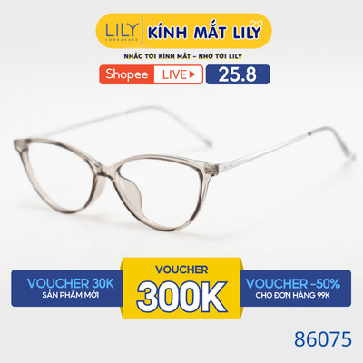 Gọng kính mắt mèo nam nữ LILYEYEWEAR chất liệu nhựa phối càng kim loại cao cấp kiểu dáng hiện đại thời trang 86075KOR