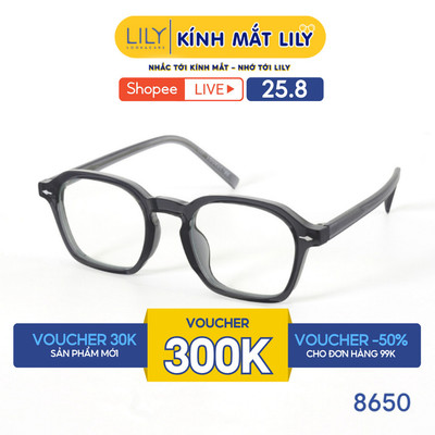 Gọng kính mắt vuông nam nữ LILYEYEWEAR chất liệu nhựa cao cấp chắc chắn kiểu dáng hiện đại màu sắc thời trang 8650
