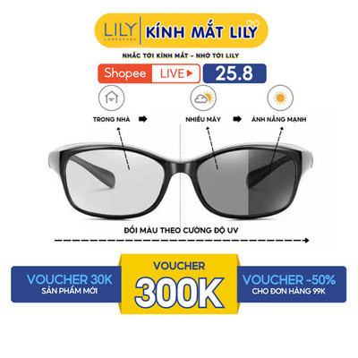 Kính chống bụi đổi màu LILYEYEWEAR chất liệu nhựa cao cấp chắc chắn, chống ASX và chống UV400, có thể cắt cận KC2625G