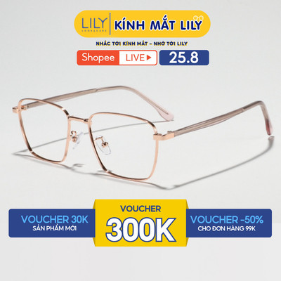 Gọng kính mắt vuông nam nữ LILYEYEWEAR chất liệu kim loại cao cấp, kiểu dáng hiện đại màu sắc thời trang 11008KOR