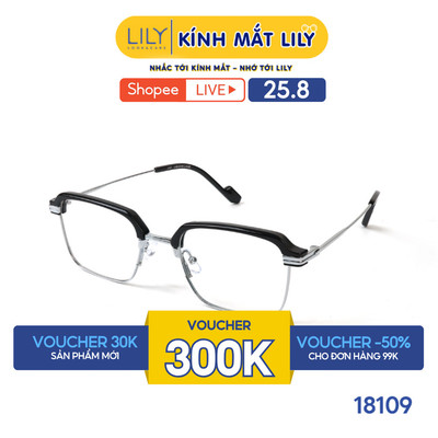 Gọng kính mắt chữ nhật nam nữ LILYEYEWEAR chất liệu nhựa phối kim loại cao cấp, kiểu dáng hiện đại thanh lịch 18109