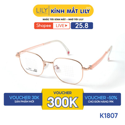 Gọng kính mắt vuông góc trẻ em từ 3T- 8T LILYEYEWEAR chất liệu kim loại chắc chắn kiểu dáng hiện đại thời trang K1807