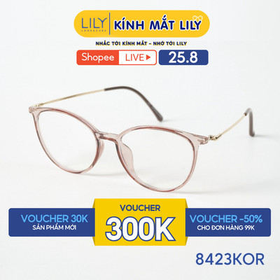 Gọng kính mắt mèo nam nữ LILYEYEWEAR chất liệu nhựa phối càng kim loại cao cấp kiểu dáng và màu sắc thời trang 8423KOR