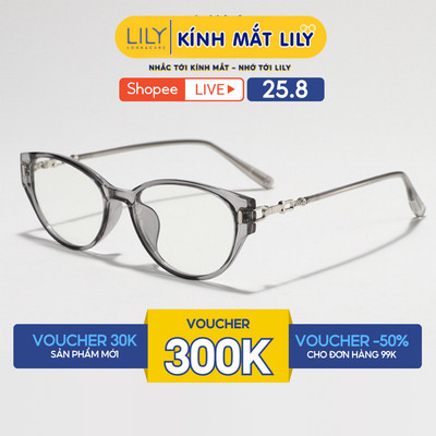 Gọng kính mắt mèo nam nữ LILYEYEWEAR chất liệu nhựa phối càng kim loại cao cấp, kiểu dáng hiện đại thời trang 30343