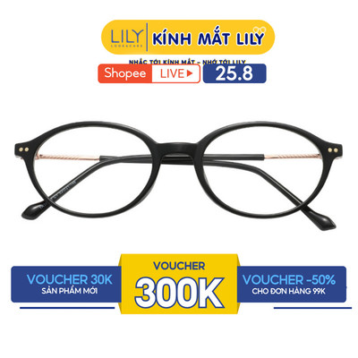 Gọng kính mắt Oval nam nữ LILYEYEWEAR chất liệu nhựa phối càng kim loại cao cấp kiểu dáng hiện đại thời trang 30342KOR