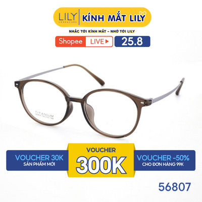 Gọng kính mắt tròn nam nữ LILYEYEWEAR chất liệu nhựa cao cấp chắc chắn kiểu dáng hiện đại màu sắc thời trang 56807