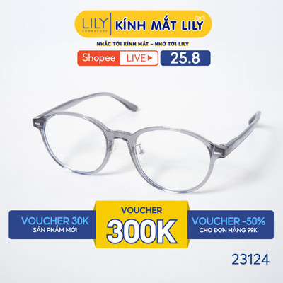 Gọng kính mắt tròn nam nữ LILYEYEWEAR chất liệu nhựa cao cấp chắc chắn, kiểu dáng hiện đại màu sắc thời trang 23124