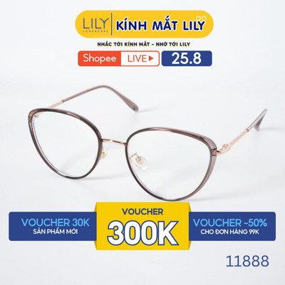 Gọng kính mắt mèo nam nữ LILYEYEWEAR chất liệu nhựa phối càng kim loại cao cấp, kiểu dáng và màu sắc thời trang 11888