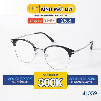 Gọng kính tròn nam nữ LILYEYEWEAR chất liệu nhựa phối kim loại cao cấp kiểu dáng hiện đại thời trang 41059
