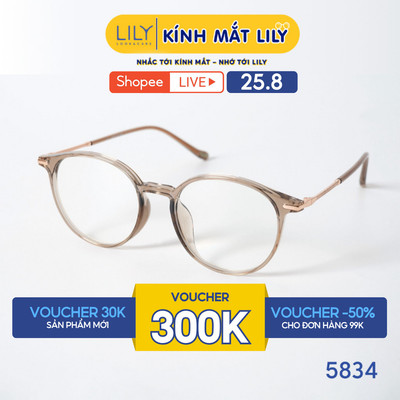 Gọng kính mắt tròn nam nữ Lilyeyewear chất liệu nhựa cao cấp thanh mảnh, nhẹ nhàng thời trang 5834