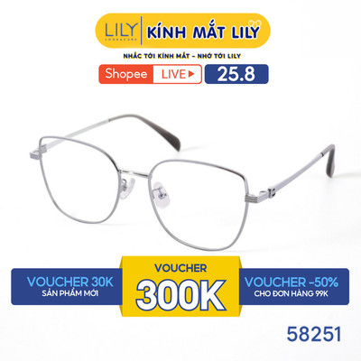 Gọng kính mắt mèo thời trang nam nữ LILYEYEWEAR chất liệu kim loại cao cấp chắc chắn kiểu dáng hiện đại thanh lịch 58251