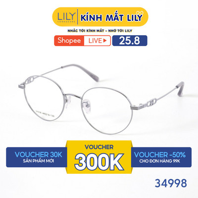 Kính mắt tròn thời trang nam nữ LILYEYEWEAR chất liệu kim loại cao cấp chắc chắn kiểu dáng hiện đại thanh lịch 34998