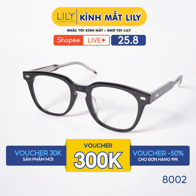 Gọng kính mắt vuông nam nữ LILYEYEWEAR chất liệu nhựa phối càng kim loại cao cấp, kiểu dáng hiện đại thời trang 8002