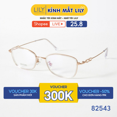 Gọng kính mắt Oval nam nữ LILYEYEWEAR chất liệu nhựa phối càng Titan cao cấp kiểu dáng hiện đại màu sắc thời trang 82543
