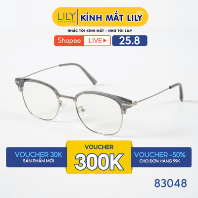 Gọng kính mắt tròn nam nữ LILYEYEWEAR chất liệu nhựa pha kim loại cao cấp chắc chắn, kiểu dáng thời trang 83048