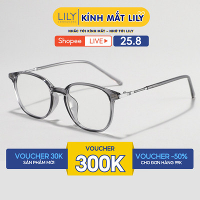Gọng kính mắt vuông nam nữ LILYEYEWEAR chất liệu nhựa phối càng kim loại cao cáp kiểu dáng hiện đai thời trang 86150KOR