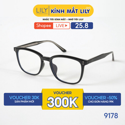 Gọng kính mắt vuông nam nữ LILYEYEWEAR chất liệu nhựa cứng cao cấp chắc chắn, kiểu dáng hiện đại 9178