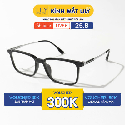 Gọng kính mắt nam nữ LILYEYEWEAR kiểu dáng chữ nhật hiện đại chất liệu nhựa phối càng Titanium màu sắc thời trang 95007