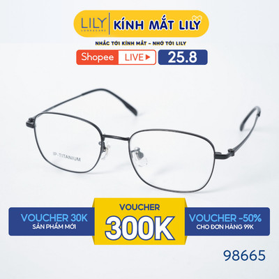 Gọng kính mắt chữ nhật nam nữ LILYEYEWEAR chất liệu kim loại phối càng Titan cao cấp, kiểu dáng thời trang 98665