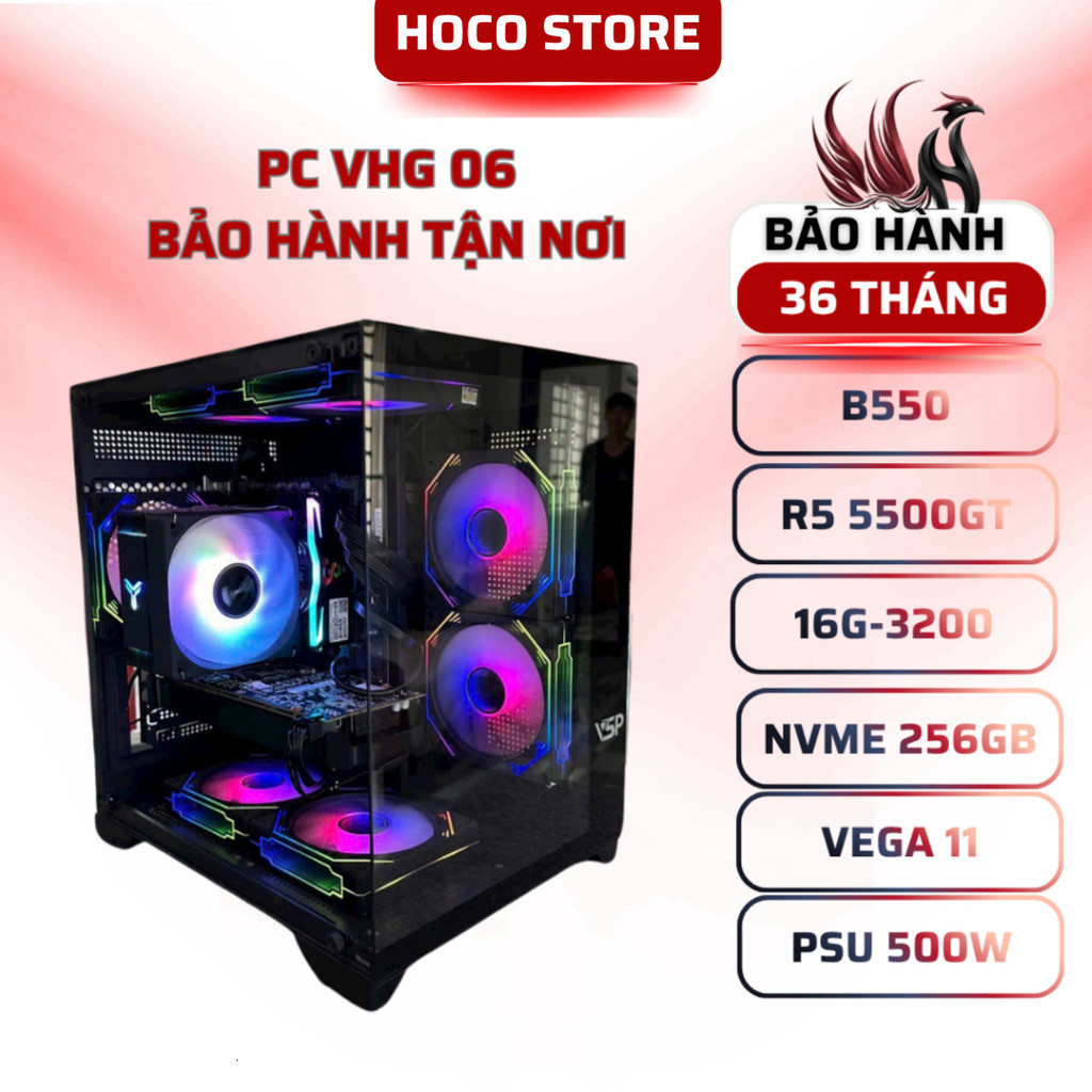 Máy Tính PC Gaming HOCOG06 Ryzen 5 5500GT 16GB NVMe 256GB B550 | HOCO STORE
