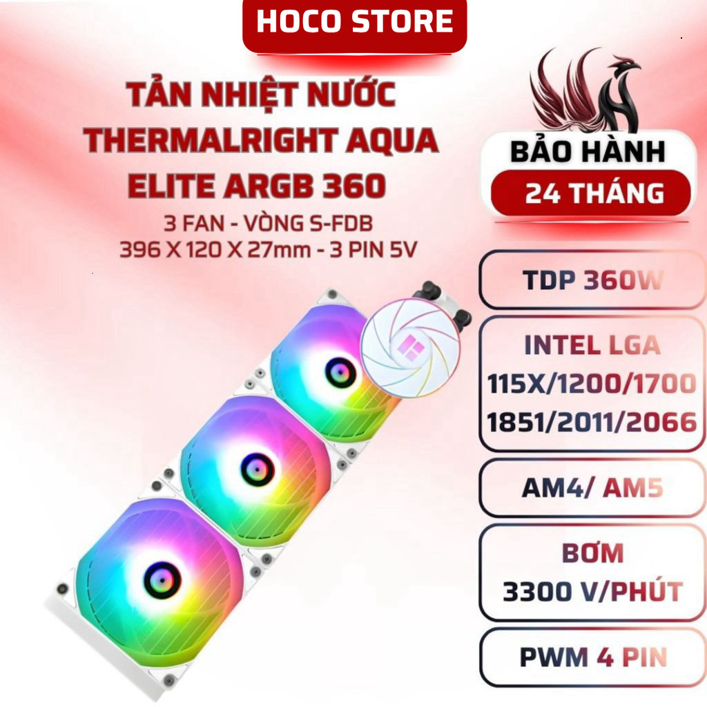 Tản Nhiệt Nước Thermalright Aqua Elite 360 ARGB V3 Đen Trắng 3 Fan | BH 36 Tháng | Hoco Store PC