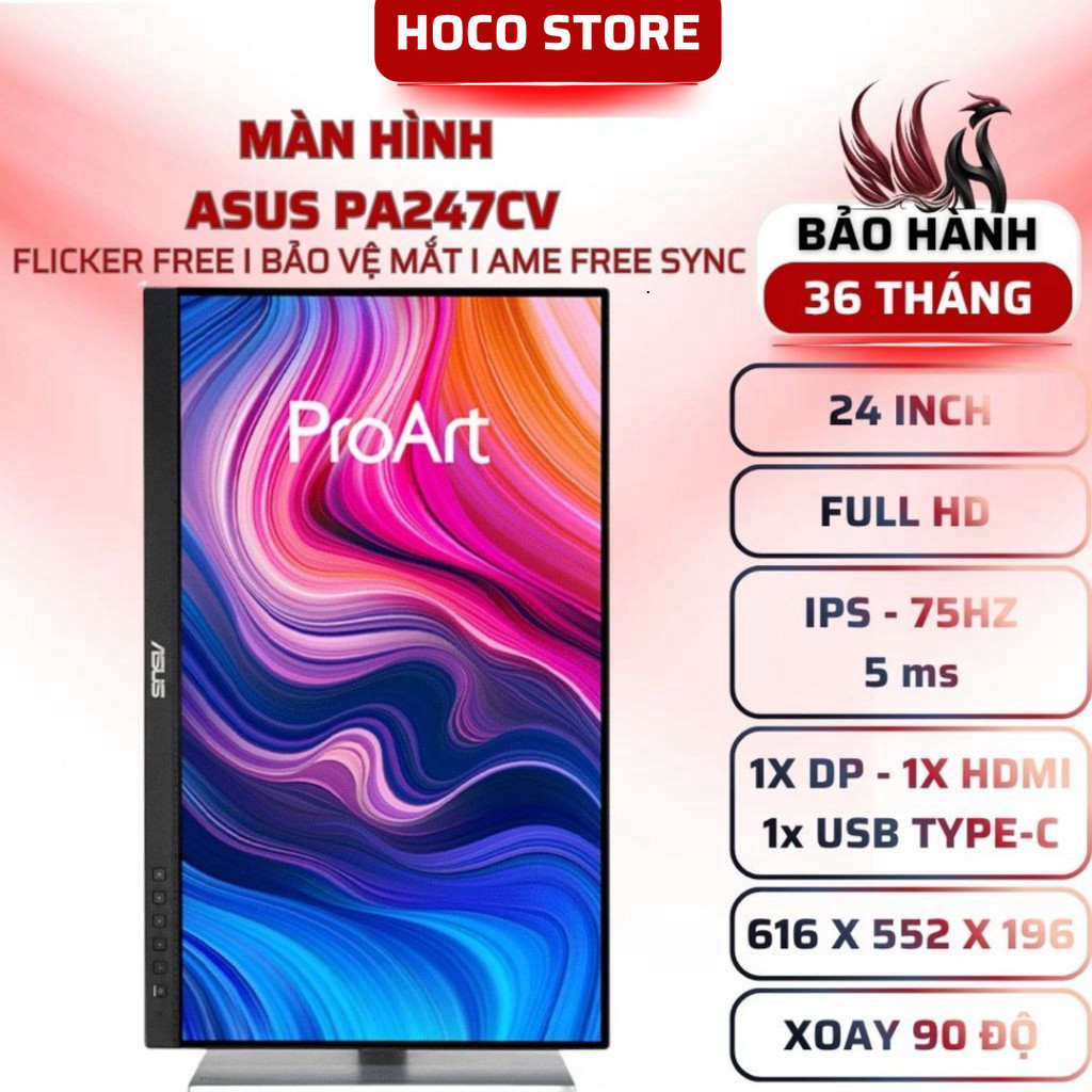Màn Hình Đồ Họa ASUS ProArt PA247CV 24 Inch IPS FHD 75Hz USB-C HDR10 Loa Tích Hợp - BẢO HÀNH 36 THÁN