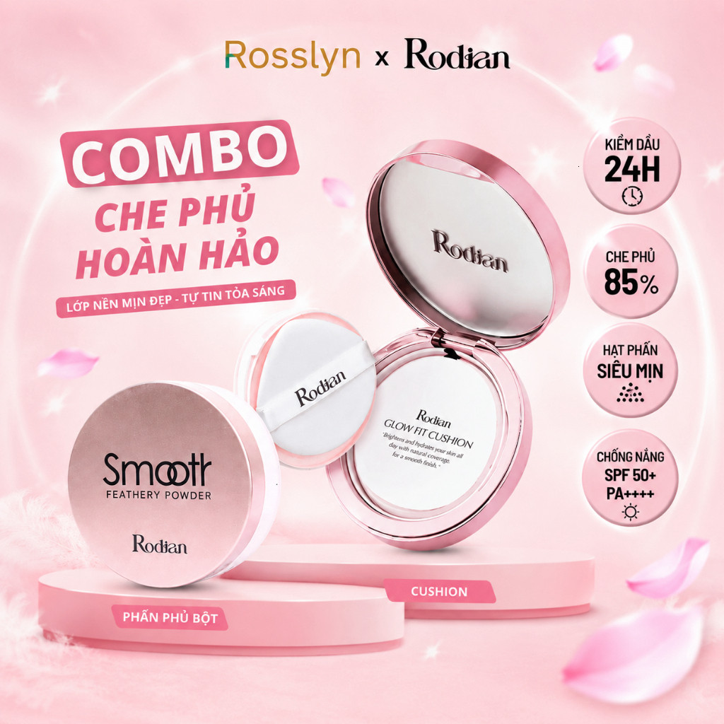 Combo Phấn Phủ Bột Kiềm Dầu Rodian, Phấn Nước Mỏng Nhẹ Chống Nắng Giữ Lớp Make Up Lâu Trôi 12h