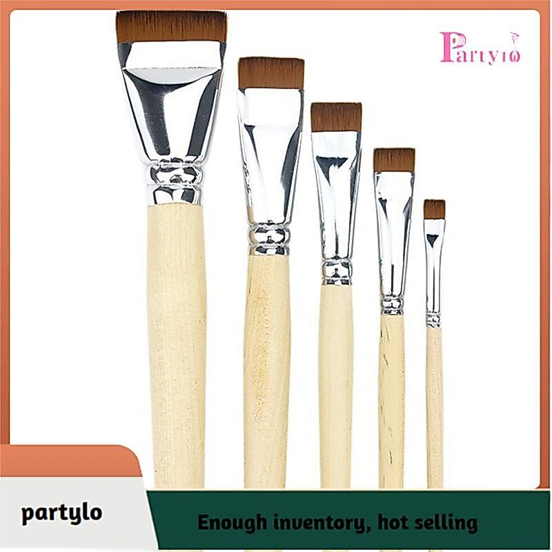 [partylo] 5 Chiếc Tóc Ngắn Nylon Flat Brushes Dụng Cụ Tranh Sơn Dầu Tóc Ngắn Nylon Flat Brushes
