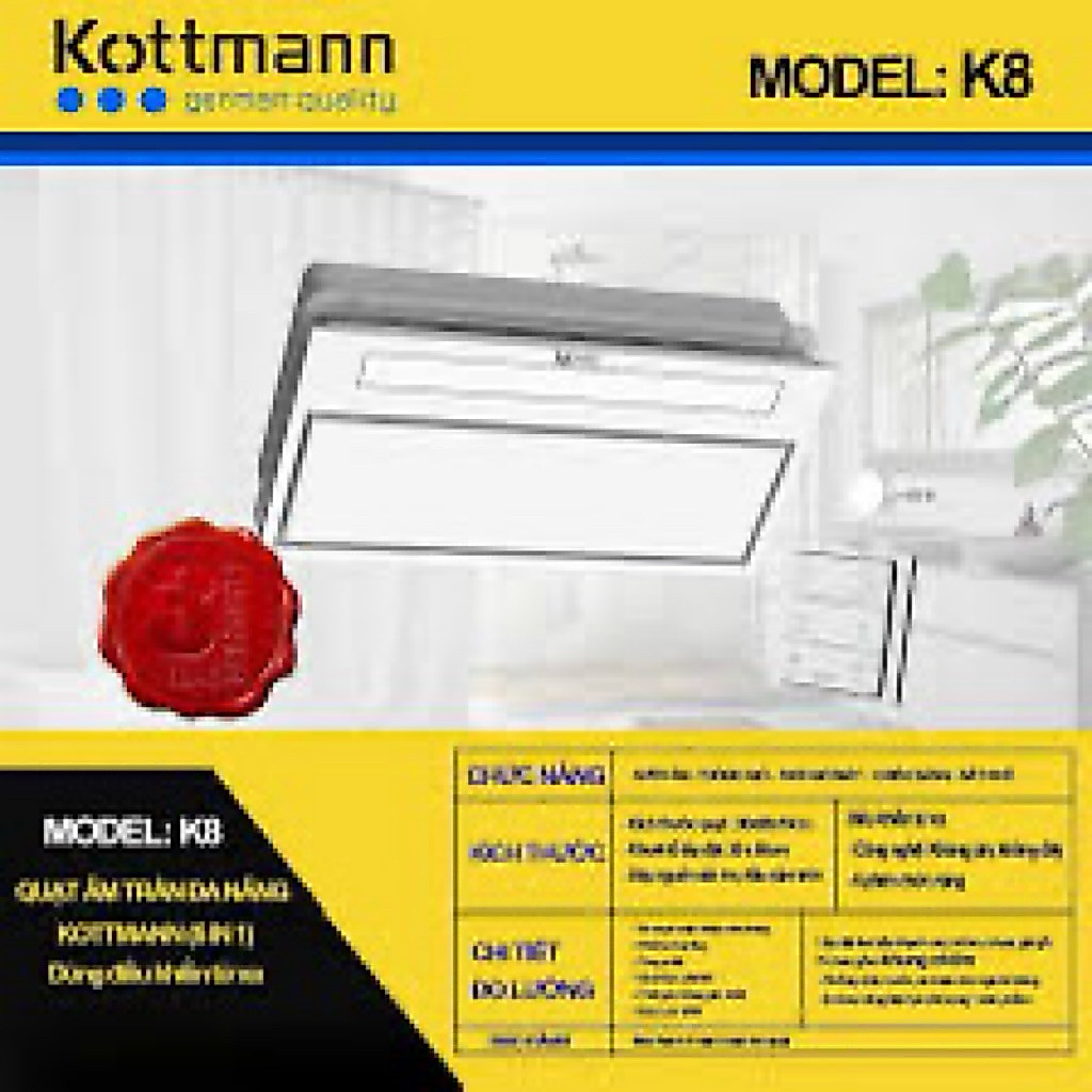 Quạt âm trần Kottmann K8-Đèn Sưởi Đa năng 5 trong 1