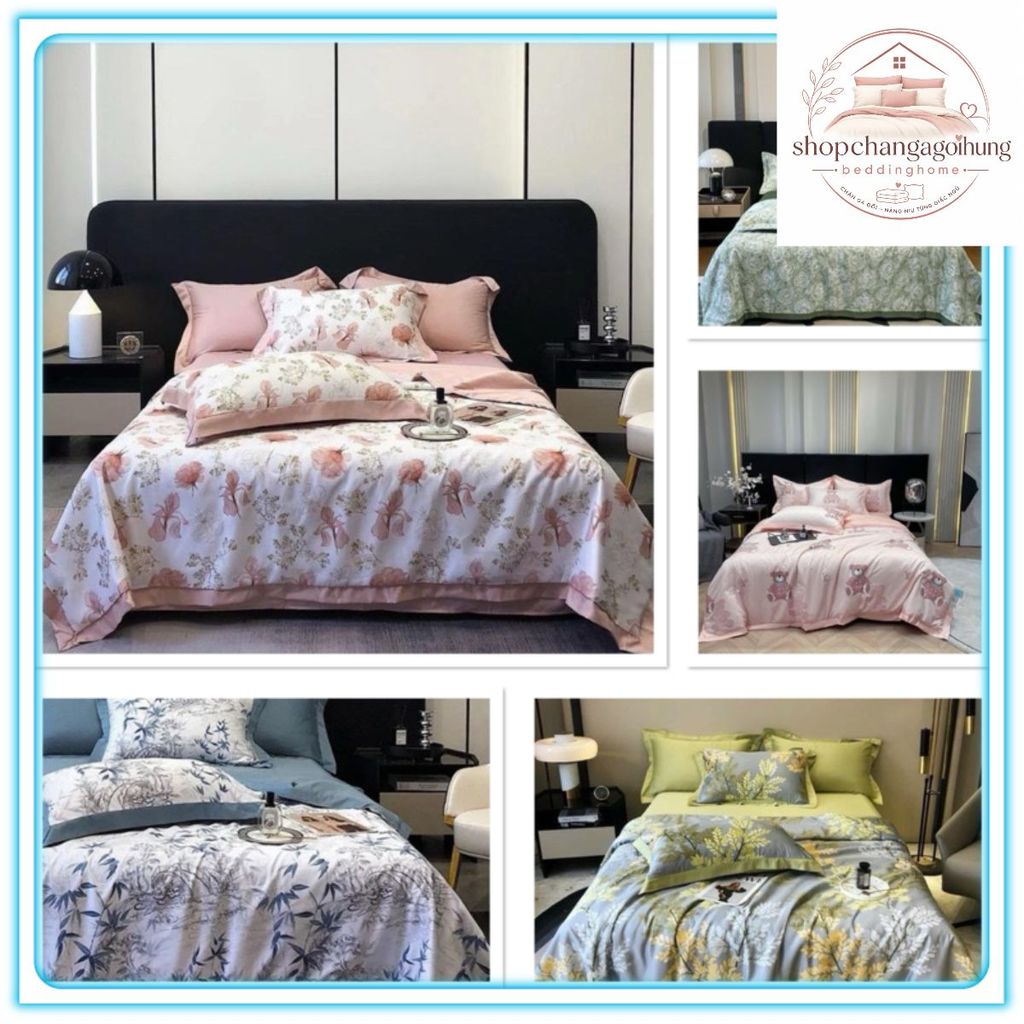 bộ chăn ga lụa thái nhập khẩu cao cấp ,set mền drap dùng 4 mùa,free bo chun theo size giường đủ kích