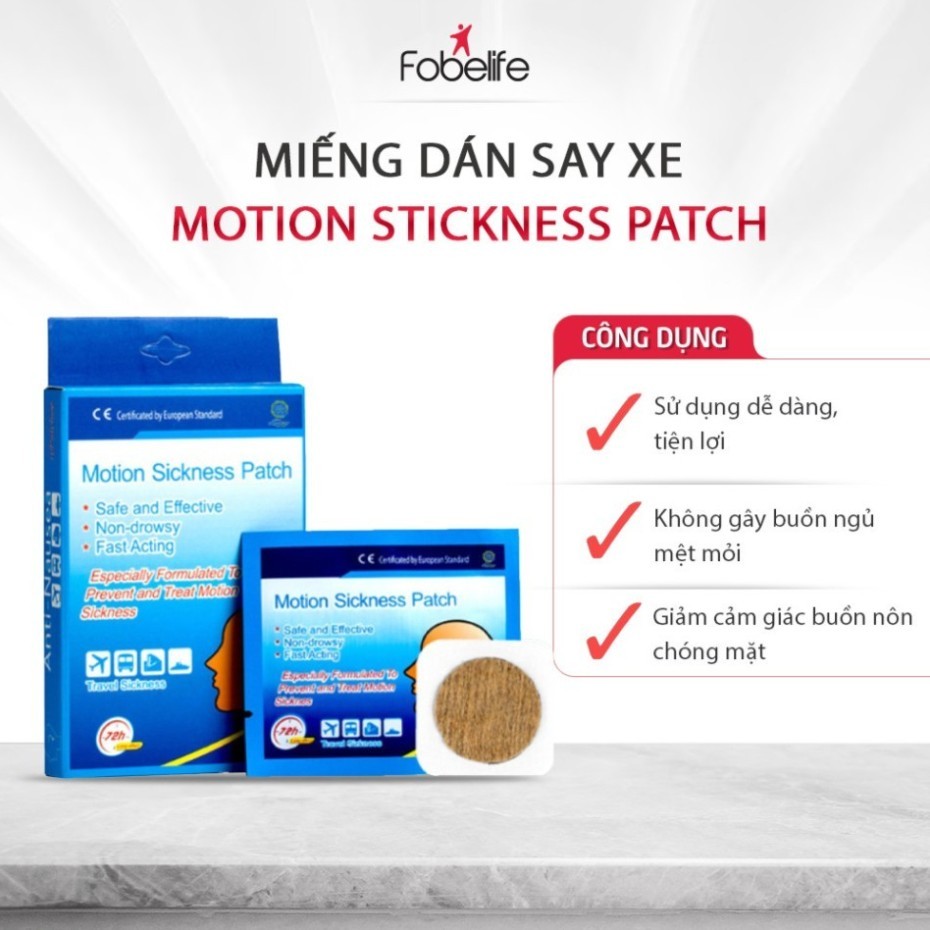 Miếng Dán Chống Say Xe Motion Sickness Patch Hộp 10 Miếng – Giảm Buồn Nôn, Chóng Mặt, An Toàn
