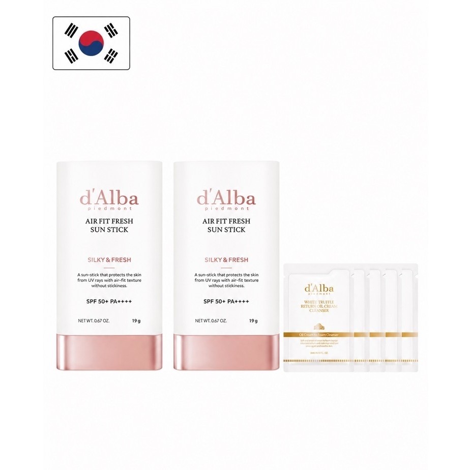 COMBO 2 d’Alba Air Fit Fresh Sun Stick 19g TẶNG KÈM 5 GÓI SAMPLE d’Alba White Truffle Return Oil Cre