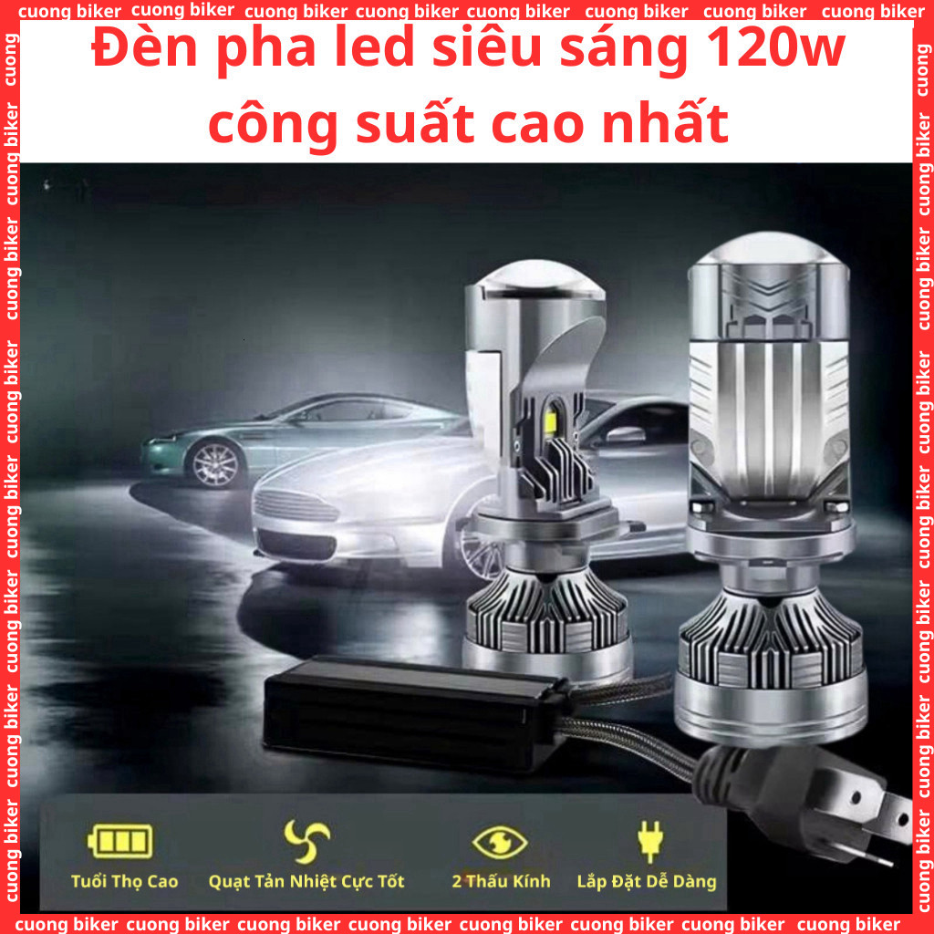 Đèn bi cầu led mini m01u h4 120w siêu sáng hàng chất lượng cao bảo hành 1 năm cuongbiker