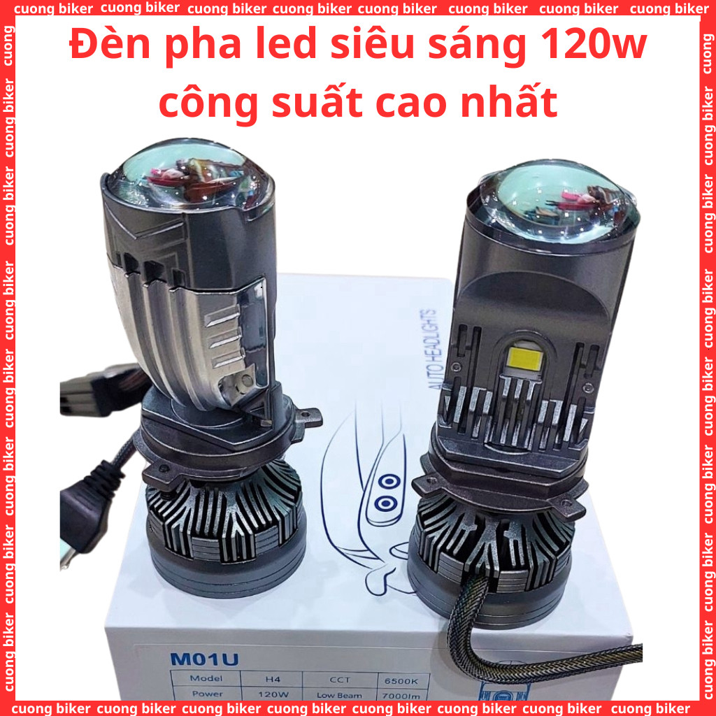 đèn led bi cầu m01u h4 120w tăng sáng mạnh lắp zin xe máy ô tô bảo hành 1 năm cuongbiker