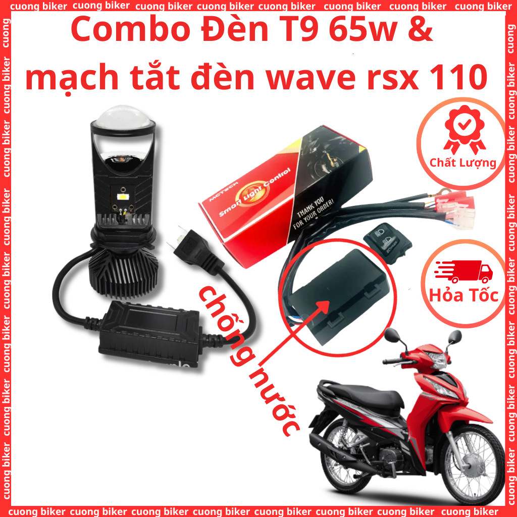 combo đèn t9 65w sịn và mạch tắt đèn auto passing xe wave rsx 110 chống nước hàng chất lượng cao cuo