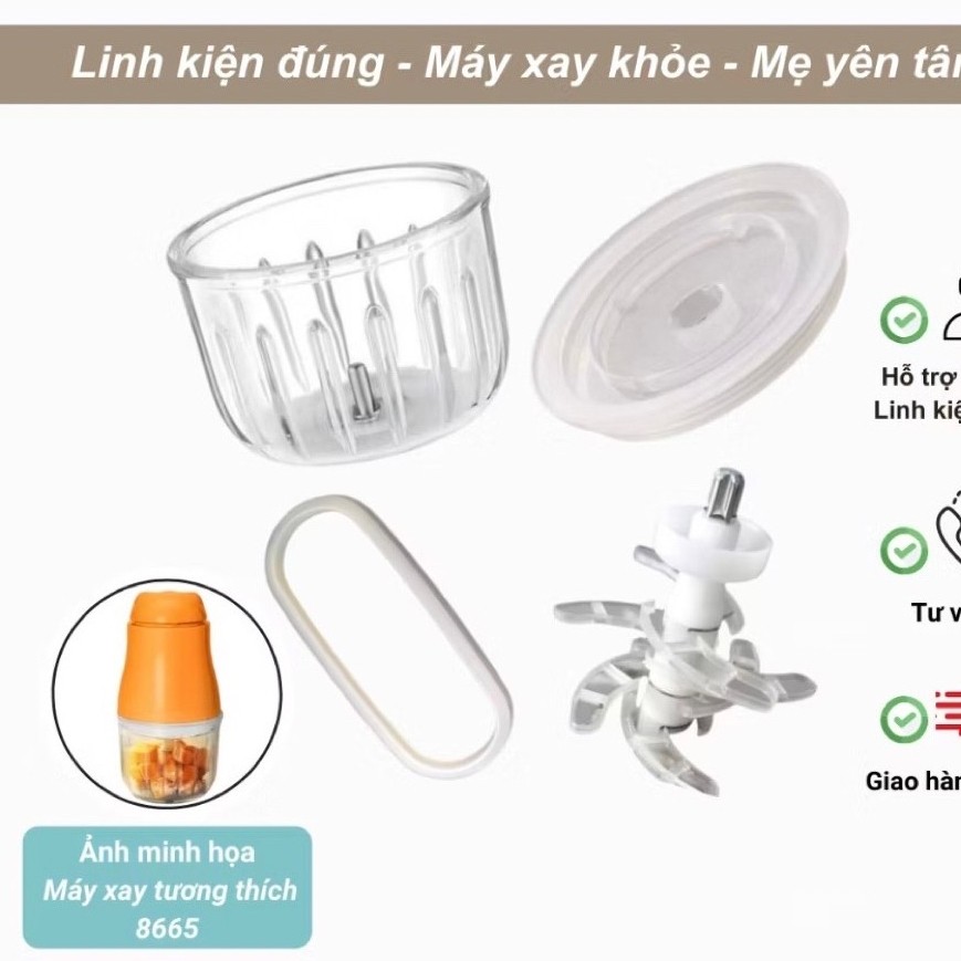 Phụ kiện tương thích máy xay Elmich CHE-8665 300ml Cối máy xay  Elmich Nắp kèm dây cao su Lưỡi dao 6
