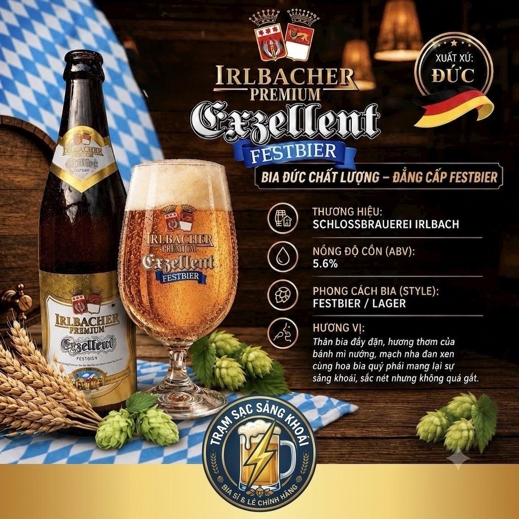 [NHẬP KHẨU ĐỨC] Bia Irlbacher Premium Erzellent Festbier - Hương Vị Bia Lễ Hội Bavaria - Thùng 20 ch