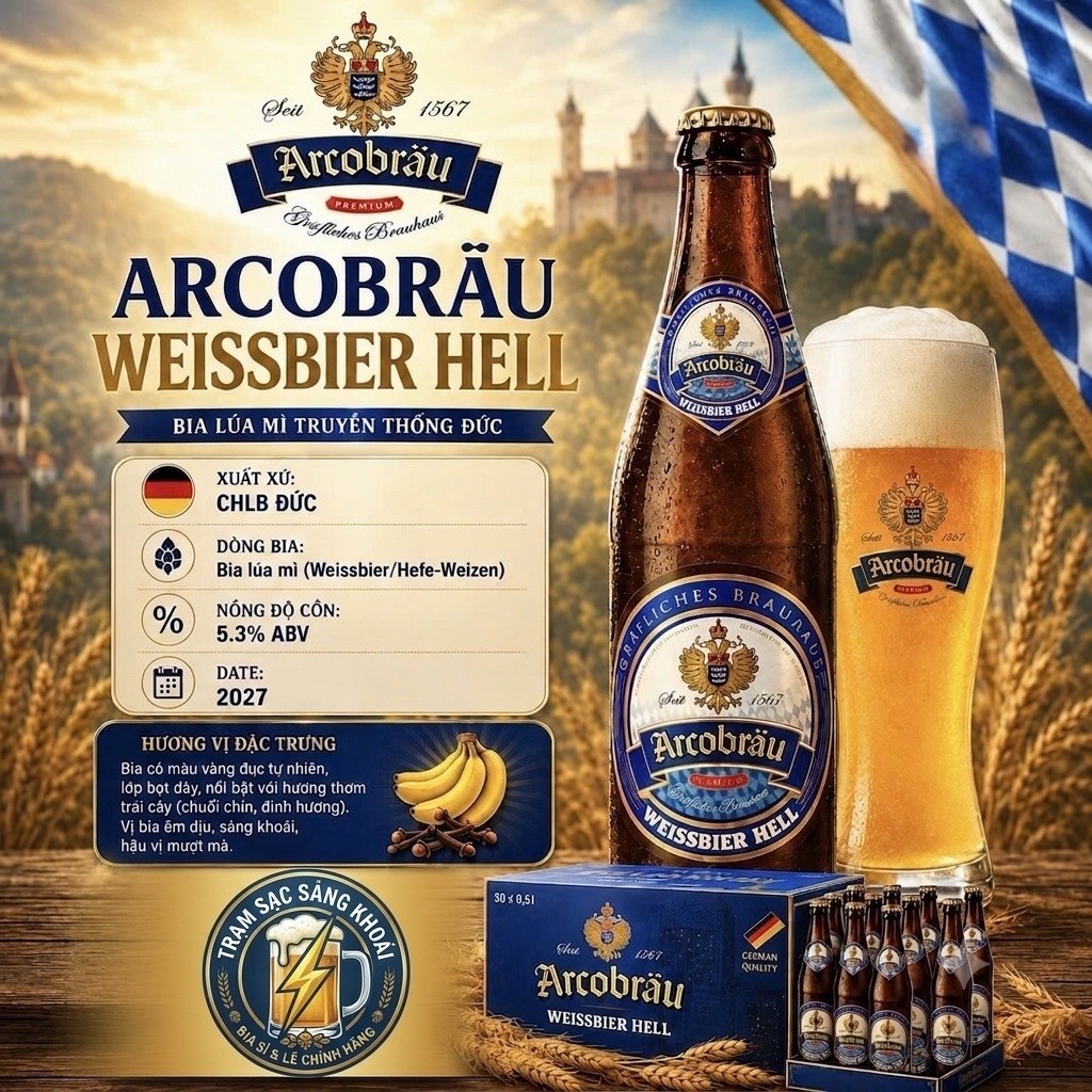 [NHẬP KHẨU ĐỨC] Bia Arcobräu - Bia Đức Thượng Hạng Chuẩn Reinheitsgebot - Thùng Chai/Bom